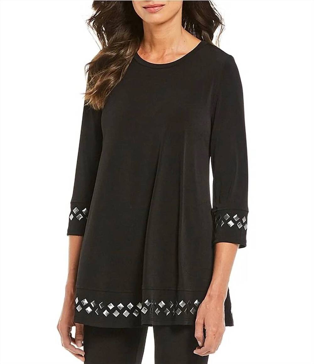 NEW IC COLLECTION crewneck embellished blouse in black